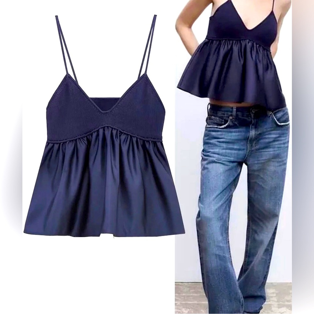 Rib knit baby doll tank navy